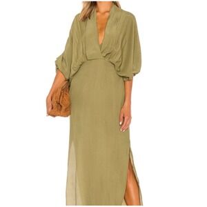 NEW SWF Boutique Amazon Green Plunge Maxi Dress Small V-Neck Drape Resort Summer